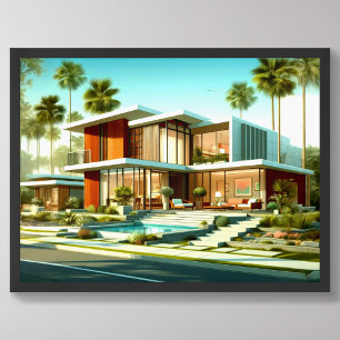 Modernes architektonisches Haus aus dem Mittelalte Poster