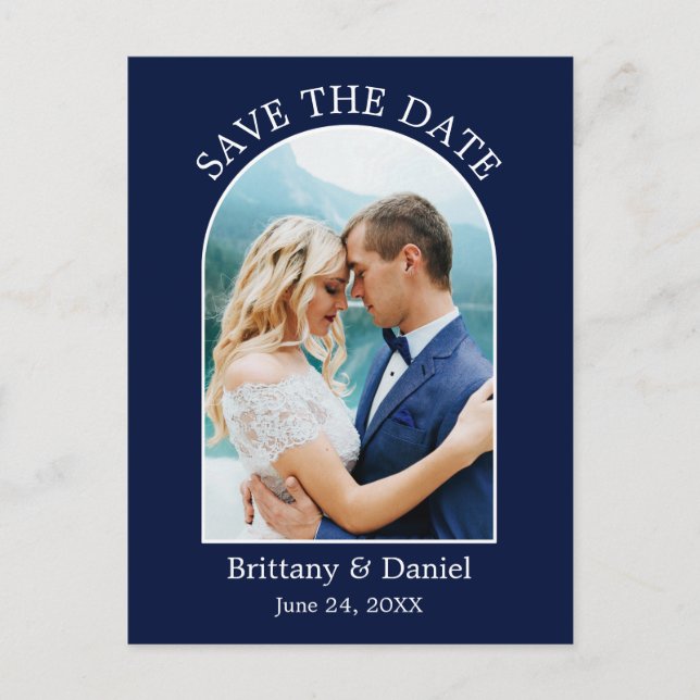 Modernes Arschrahmen Foto Save the Date blau Postkarte (Vorderseite)