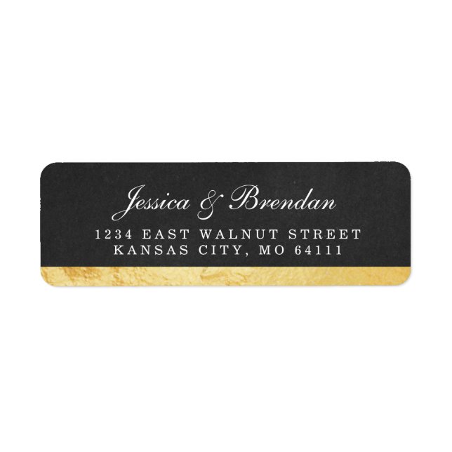 Modernes Art Deco Gold Hochzeitungs-Rücksendezeich (Vorne)