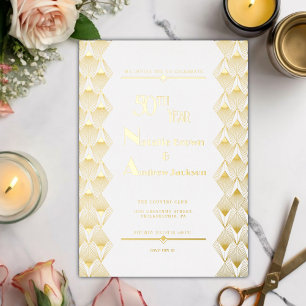 Modernes Art Deco Golden 50 Jahre Party Folieneinladung