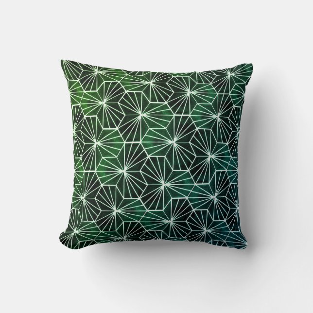 Modernes Art Deco Green White Geometric Muster Kissen (Vorderseite)