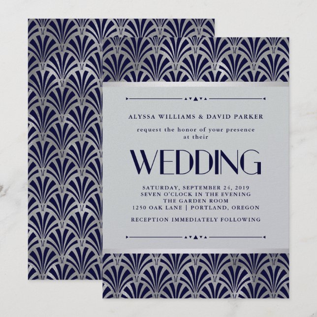 Modernes Art Deco | Hochzeit von Seestreitkräften  Einladung (Vorne/Hinten)