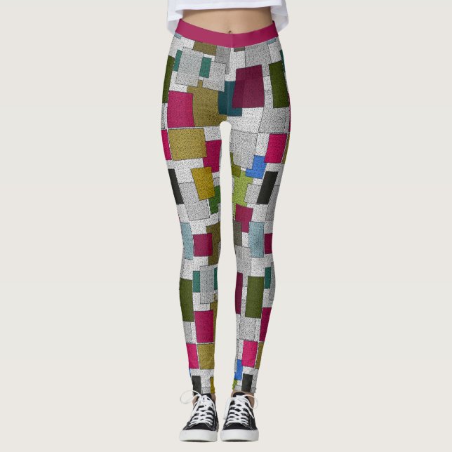 Modernes Art Deco Lila Gray Geometric Muster Yoga Leggings (Vorderseite)