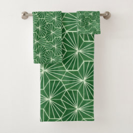 Modernes Art Deco Lime Green Geometrie Muster Badhandtuch Set