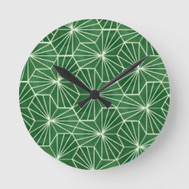 Modernes Art Deco Lime Green Geometrie Muster Runde Wanduhr