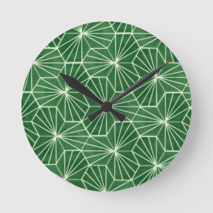 Modernes Art Deco Lime Green Geometrie Muster Runde Wanduhr