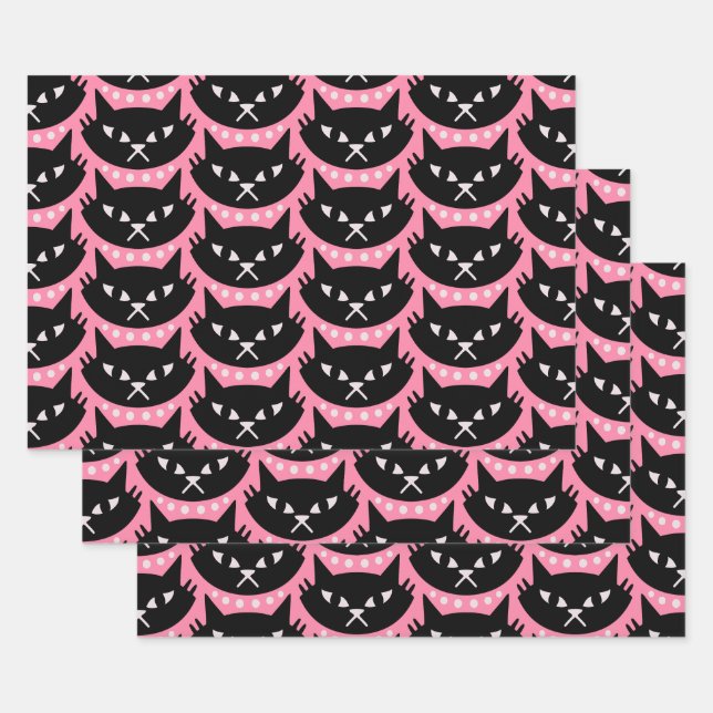 Modernes Atomkatzenmuster aus dem Mittelalter Geschenkpapier Set (Set)