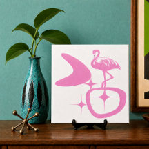 Modernes Atomretro aus dem Mittelalter rosa Flamin