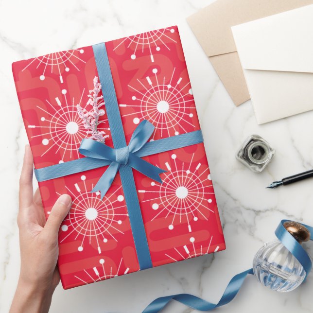 Modernes Atomsnowflake Weihnachten Rotes Jahrhunde Geschenkpapier (Schenken)