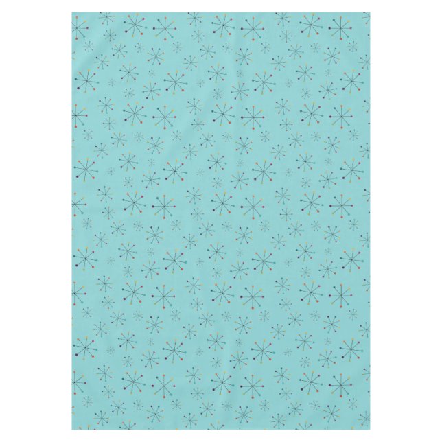 Modernes Atomzeitalter Aqua Blue Muster aus dem Mi Tischdecke (Vorderseite)