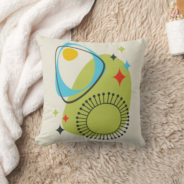 Modernes Atomzeitalter Mitte 14 Grün, Blau Kissen (Decke)