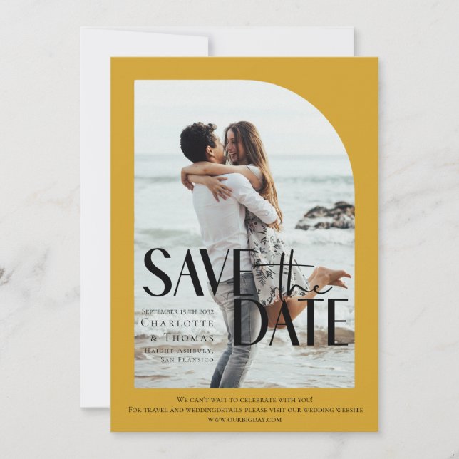 Modernes, auf Senfgelb Save the Date Foto Einladung (Vorderseite)