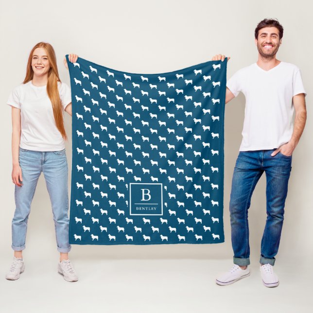 Modernes Aussie Silhouette Pattern | Monogramm Bla Fleecedecke (Beispiel)