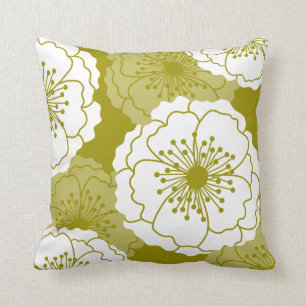 Modernes Avocado-Grün der Chic-Blumen-Silhouette- Kissen