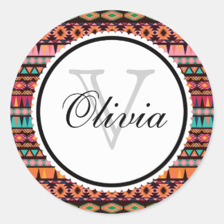 Modernes Aztekenmuster Runder Aufkleber
