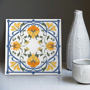 Modernes Azulejo Blau Gelb Portugiesisch Lissabon Fliese
