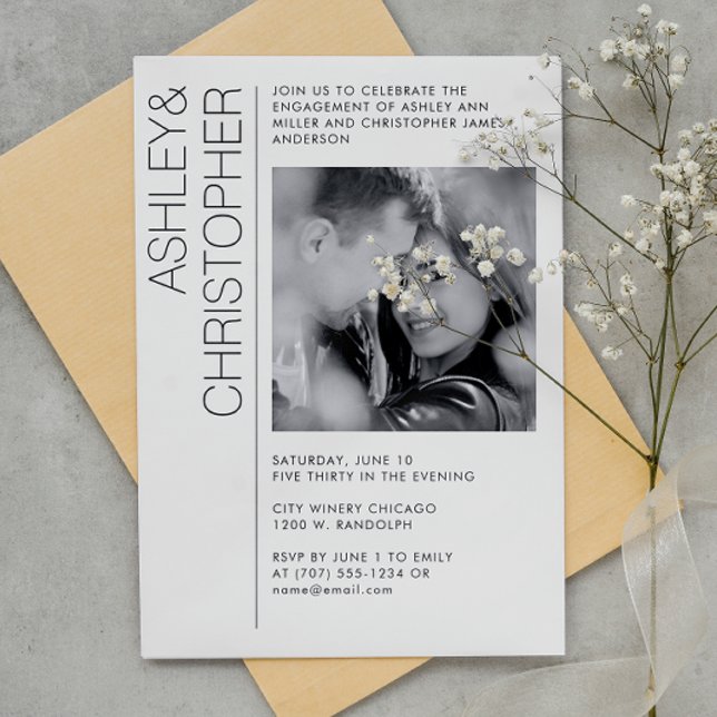 Modernes B&W-Foto für Minimalistisches Engagement Einladung (Von Creator hochgeladen)