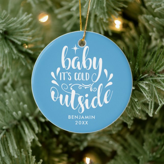 Modernes Baby Baby Baby's First Christmas Foto Keramik Ornament (Baum)