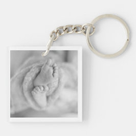 Modernes Baby Birth Ankündigung Schwarz-weißes FOT Schlüsselanhänger