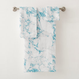 Modernes Baby Blue Pastel Glitzer Foil White Marmo Badhandtuch Set