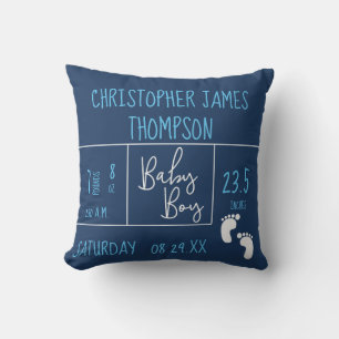 Modernes Baby Boy Foto Dark Blue Birth Ankündigung Kissen