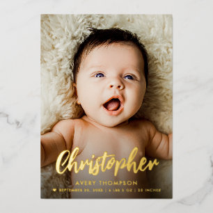 Modernes Baby Boy Name-Skript für die individuelle Folien Feiertagskarte