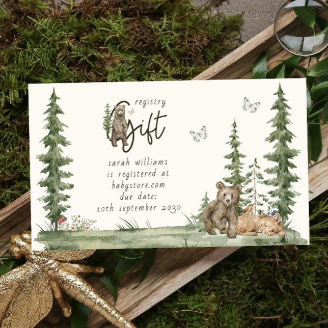Modernes Baby Duwer Geschenk Registrierung Woodlan Visitenkarte (Gift Registry Baby Shower)