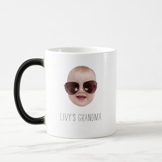 Modernes Baby Face Foto Geschenk für Großkinder Verwandlungstasse (Links)