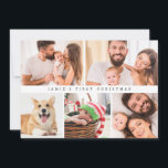 Modernes Baby First Christmas Custom Foto Collage Feiertagskarte<br><div class="desc">Feiern Sie das erste Weihnachtsfest Ihres Babys mit unserer "Modern Baby's First Christmas Custom Foto Collage Family Holiday Card". Diese stilvolle Urlaubskarte besticht durch ein zeitgemäßes Design mit einer individuell gestaltbaren Collage aus Foto, mit der Sie die wertvollen Momente aus der ersten Ferienzeit Ihres Babys präsentieren können. Personalisieren Sie es...</div>