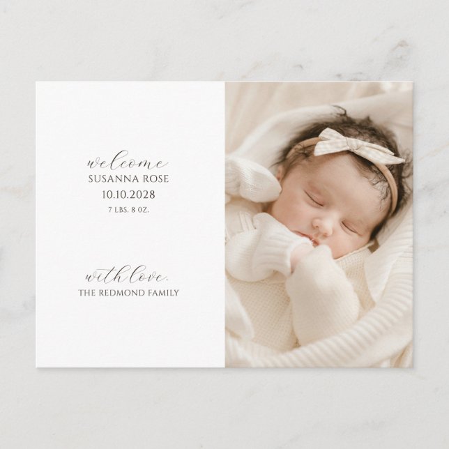 Modernes Baby Foto Birth Ankündigungspostkarte (Vorderseite)