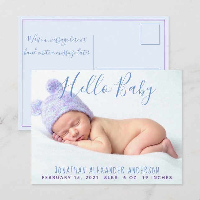 Modernes Baby Foto Geburtsankündigung Postkarte (Vorne/Hinten)