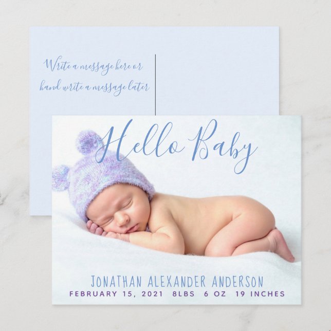 Modernes Baby Foto Geburtsankündigung Postkarte (Vorne/Hinten)