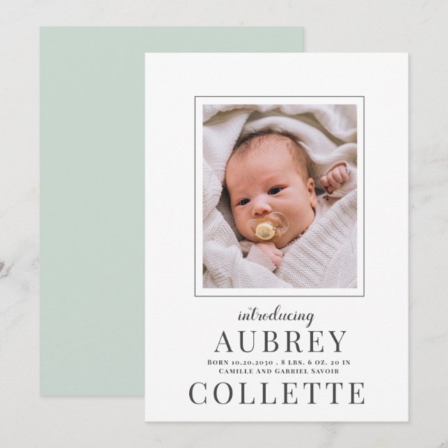 Modernes Baby-Foto - Geburtserklärung (Vorne/Hinten)