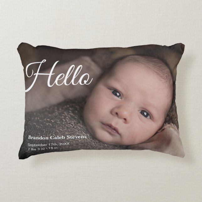 Modernes Baby-Foto - Geburtserklärung Dekokissen (Vorderseite)