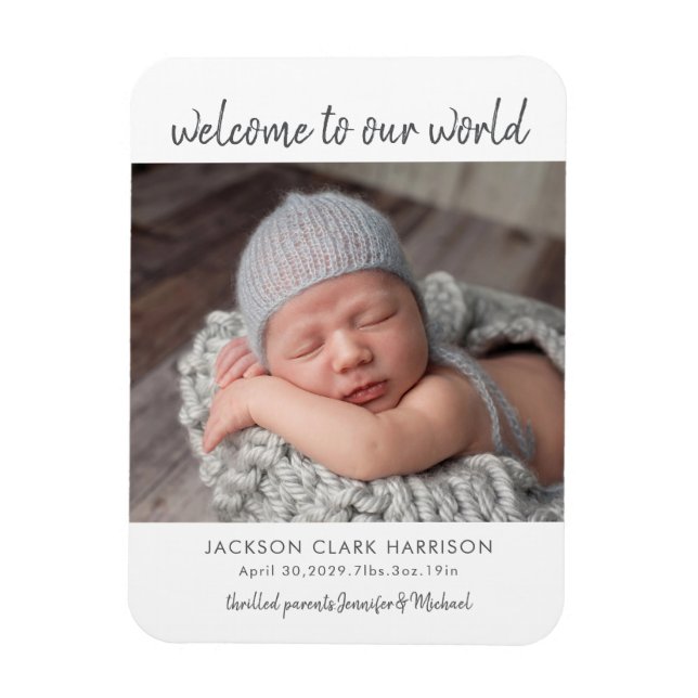 Modernes Baby-Foto - Geburtserklärung Magnet (Vertikal)