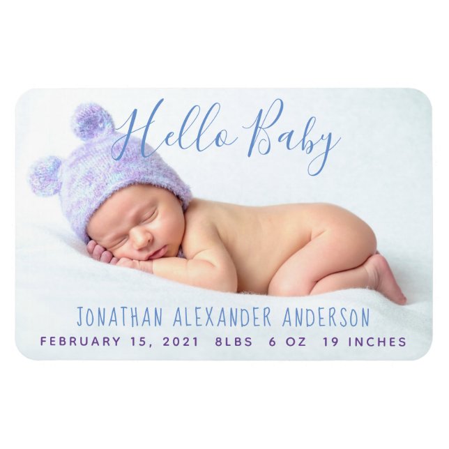 Modernes Baby-Foto - Geburtserklärung Magnet (Horizontal)