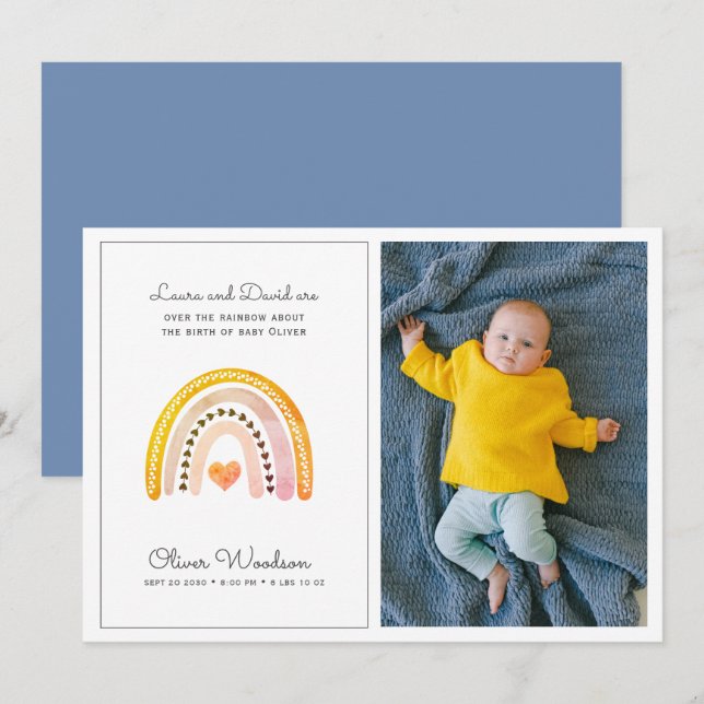 Modernes Baby Foto Rainbow Birth Ankündigung (Vorne/Hinten)