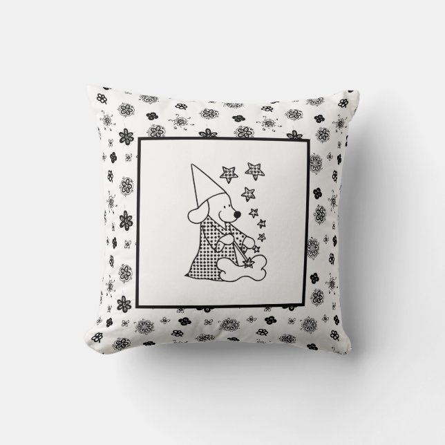 Modernes Baby für Kinder Schwarzer Dog Magician Kissen (Vorderseite)