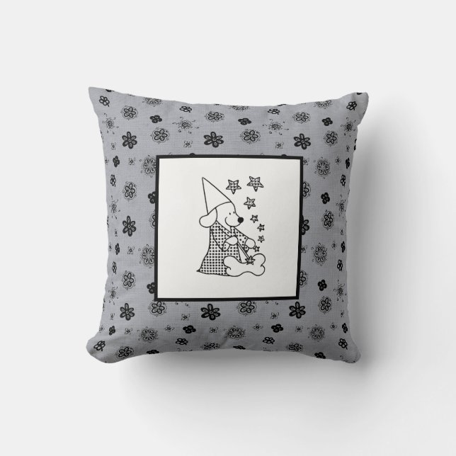 Modernes Baby für Kinder Schwarzer Dog Magician Kissen (Vorderseite)