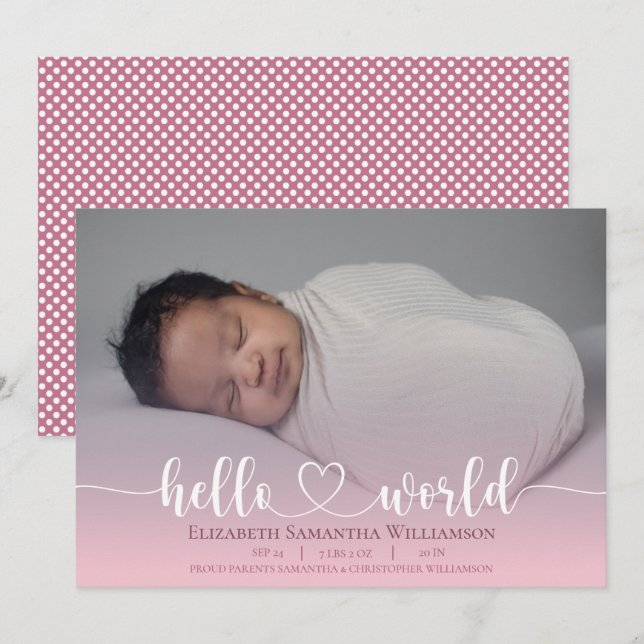 Modernes Baby Girl Announcement Foto Script Ankündigung (Vorne/Hinten)