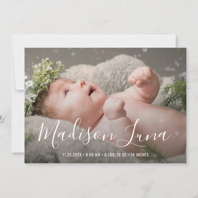 Modernes Baby Girl Foto Elegante Geburt Ankündigung (Vorderseite)