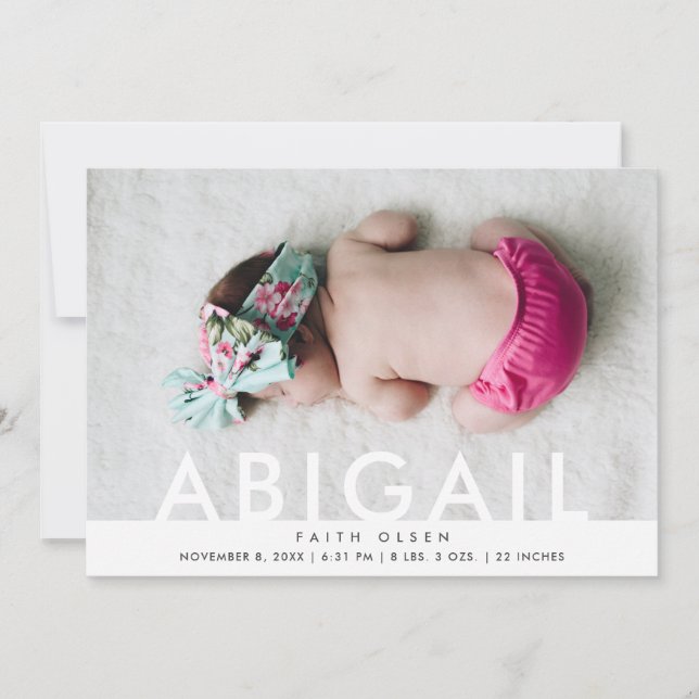 Modernes Baby Girl Foto Geburtsname Ankündigung (Vorderseite)