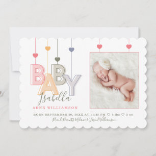 Modernes Baby Letters Newborn Baby Girl Foto Ankündigung