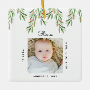 Modernes Baby Name & Geburtsstat Foto Keepake Keramikornament