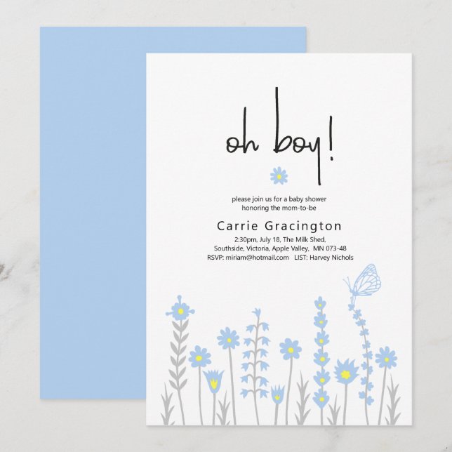 Modernes Baby Pastel Blue Dusche Party Einladung (Vorne/Hinten)