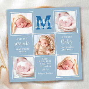 Modernes Baby Personalisiert 5 Foto Blue Birth Ankündigung