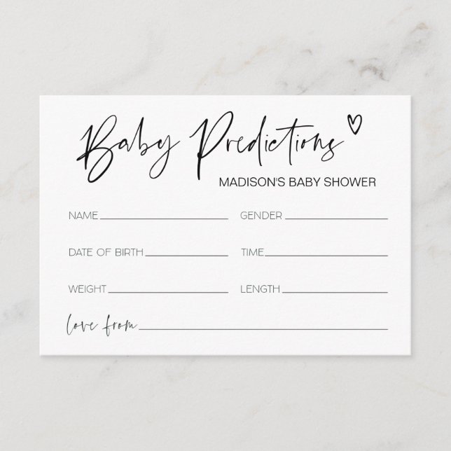 Modernes Baby Shower Baby Vorhersagen Duschspiel Begleitkarte (Vorderseite)