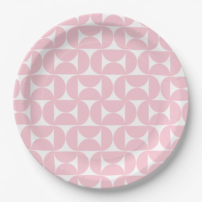 Modernes Babypink und Weißes Muster aus dem Mittel Pappteller (Vorderseite)