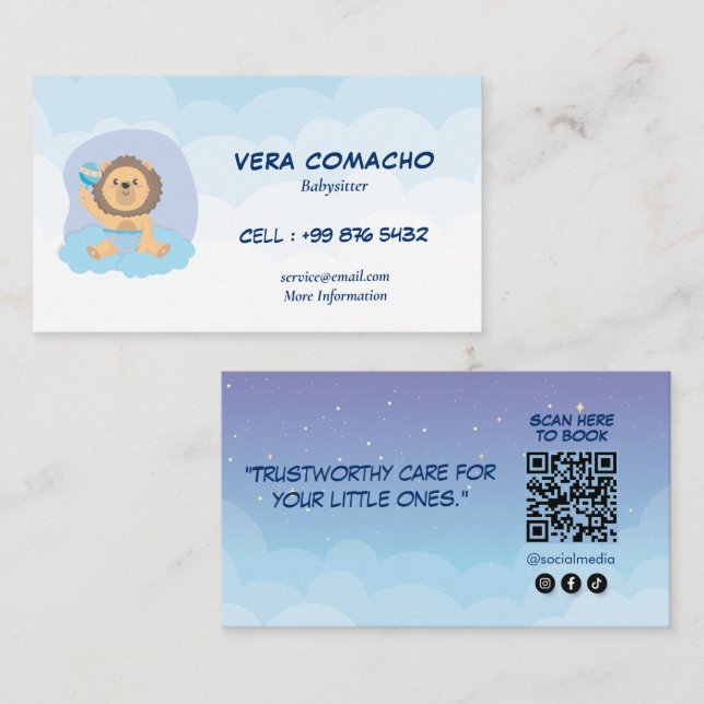 Modernes Babysitting | Lion Babysitter Visitenkarte (Vorne/Hinten)