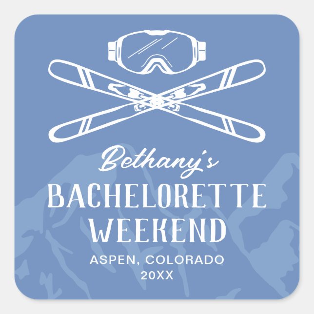 Modernes Bachelorette Skifahren Quadratischer Aufkleber (Vorderseite)